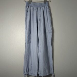 Rewash Brand Womens Small Linen Blend Blue Cargo Pants‎ W/ Elastic Waist 264